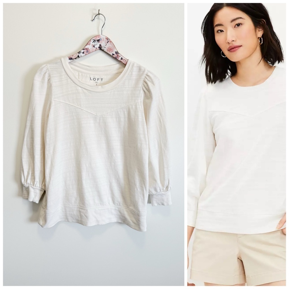 LOFT Off White Puff Sleeve Sweatshirt! Womens Small S